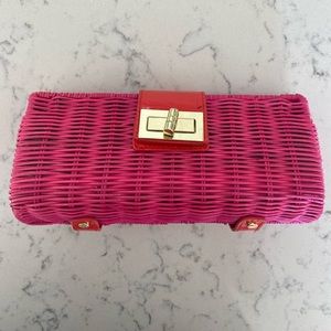 Jcrew pink woven clutch.